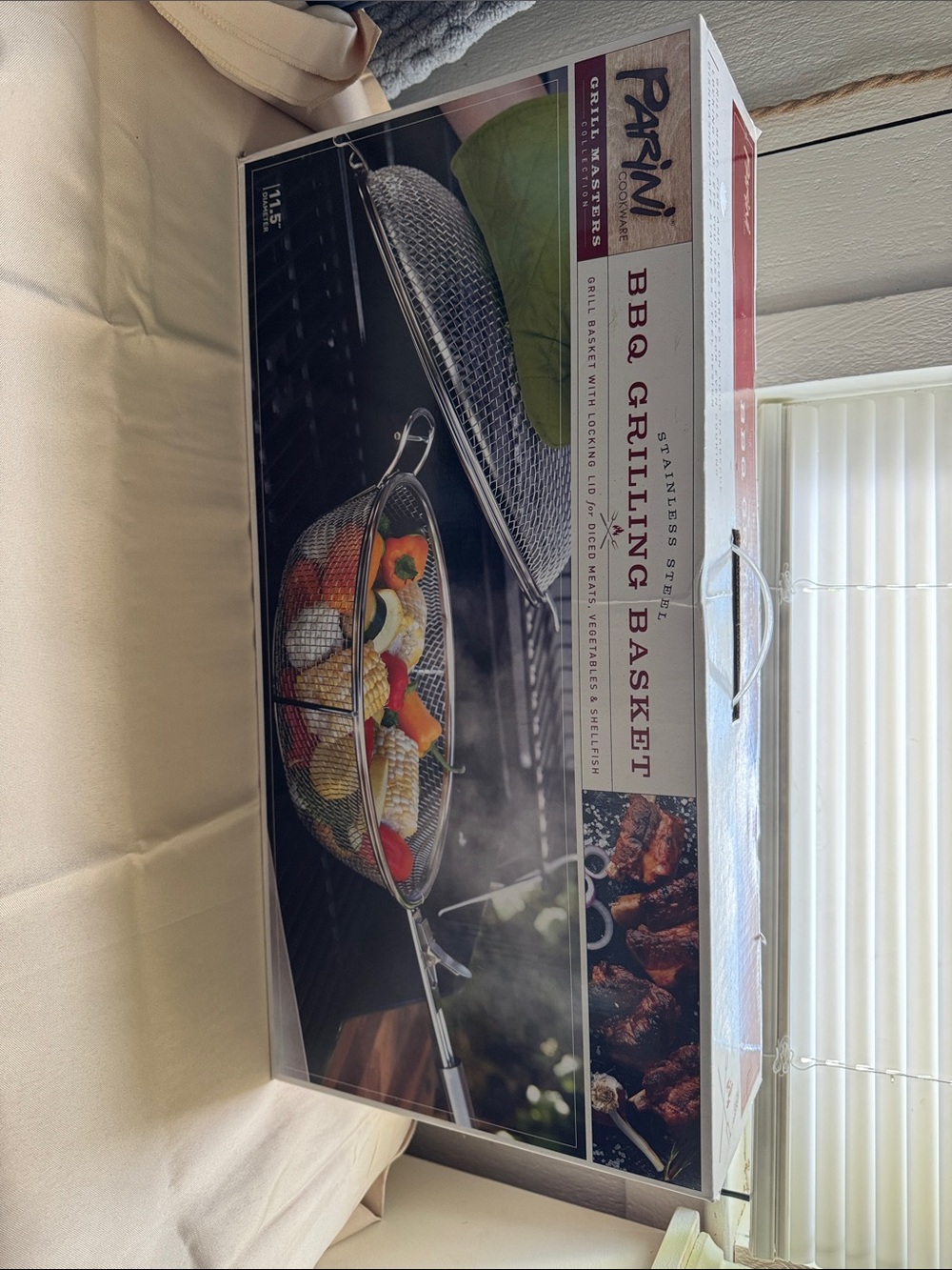 NEW Parini Grill Masters 11.5" Stainless Steel BBQ Grilling Basket w/Locking Lid